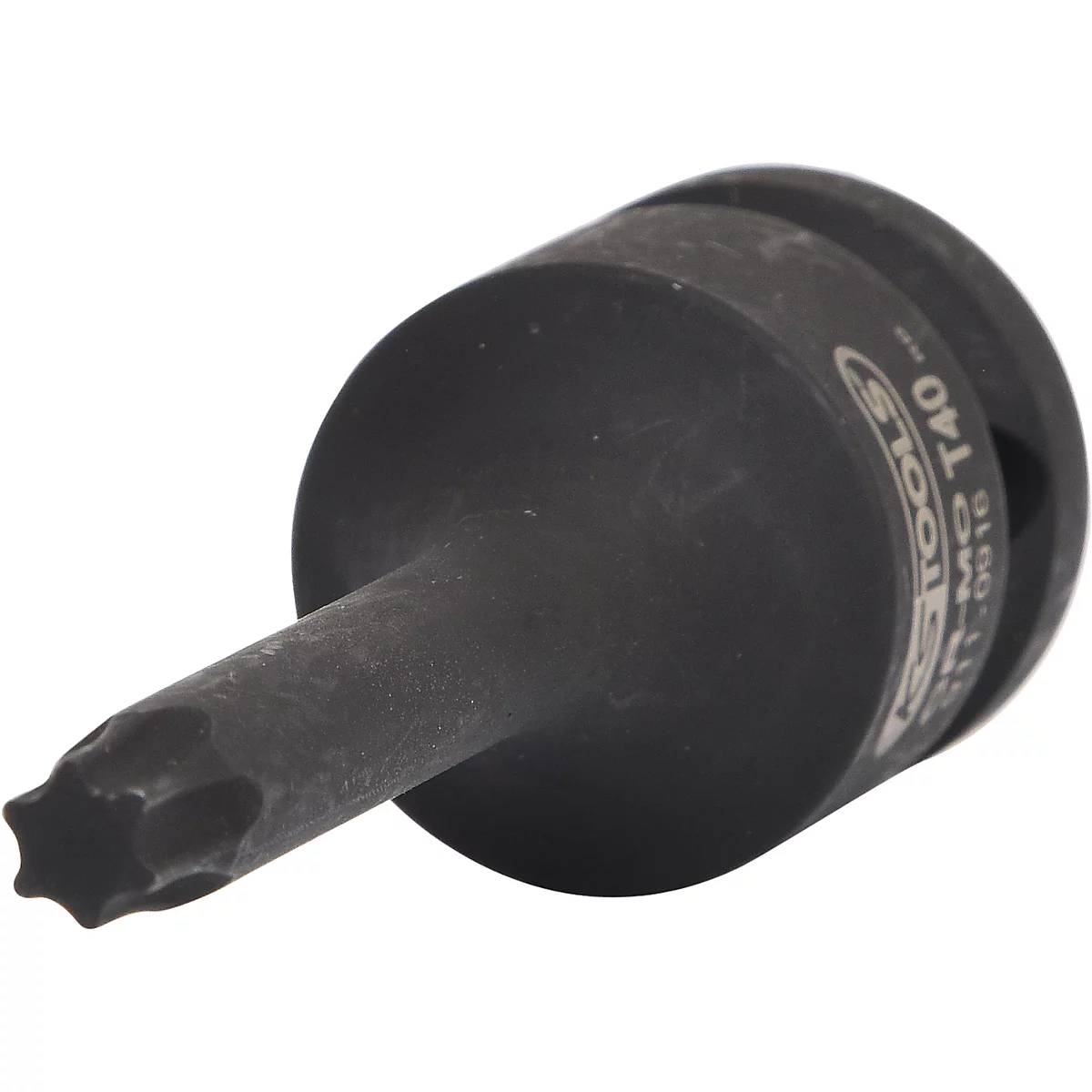 Gros plan d'une douille Torx noire. La tête de l'embout présente un évidement en forme d'étoile. La marque "KS TOOLS" et la taille "T40" sont visibles sur le boîtier.